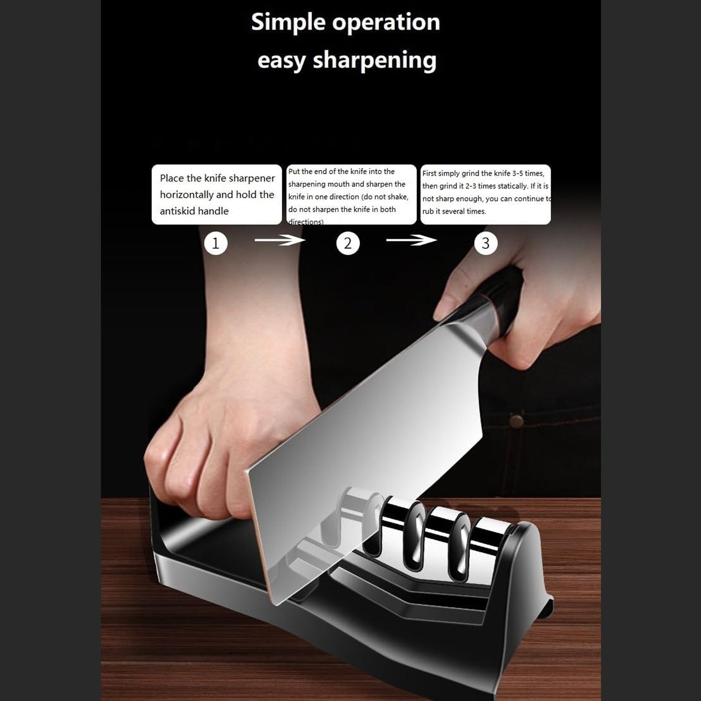 Handeld Kitchen Knife Sharpener for Chefs with 3-Step Sharpening System