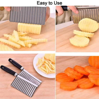 Stainless Steel Crinkle Cutter Knife – Wavy Blade for Veggies & Salad