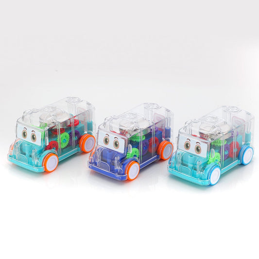 Transparent Musical Mini School Bus Toy with Lights & Gears