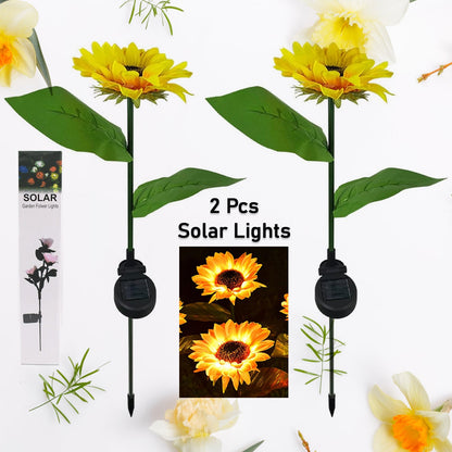Solar Sunflower Garden Lights with Flash Mode & Waterproof Design - Set of 2