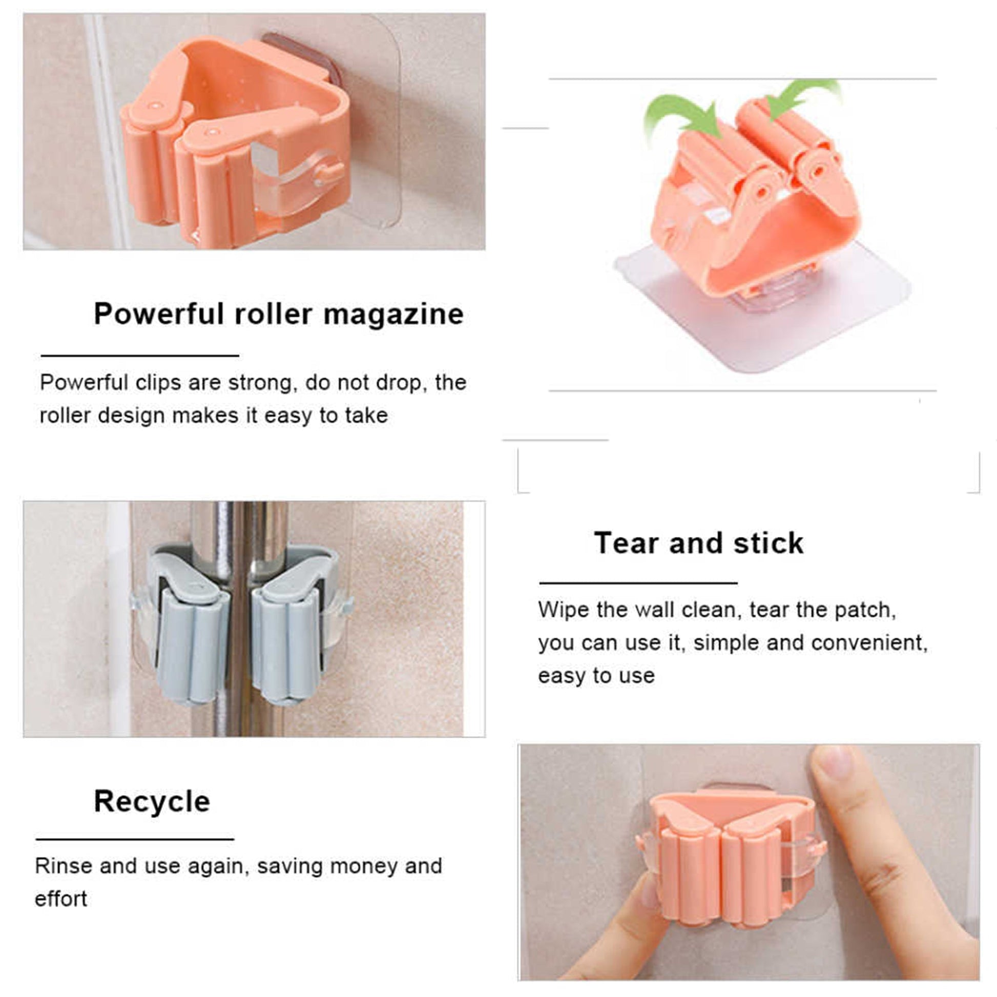 Self-Adhesive Mop and Broom Holder – Wall-Mounted