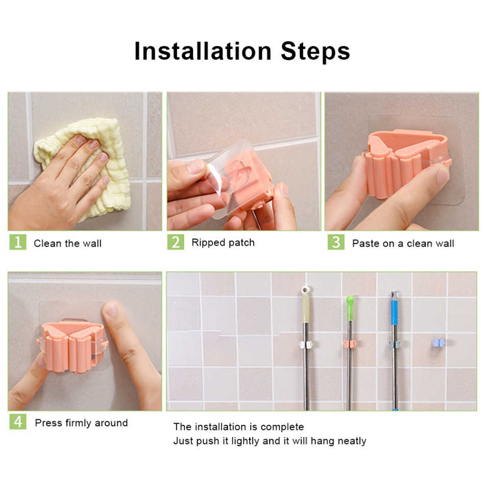 Self-Adhesive Mop and Broom Holder – Wall-Mounted