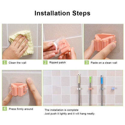 Self-Adhesive Mop and Broom Holder – Wall-Mounted