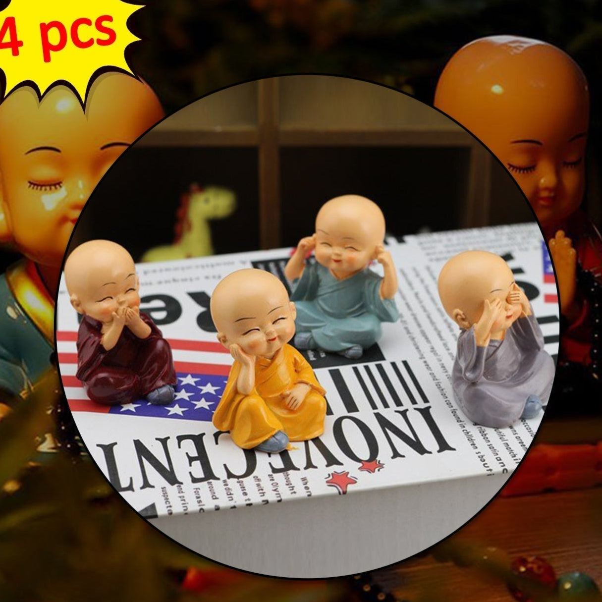 Baby Buddha Showpiece Set (4 Pcs) – Decorative Figurines for Home & Office
