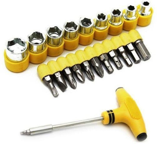24 pcs T-Shape Screwdriver Socket Set with Ratchet Handle & Spanner – Hand Tool Kit for Home, Car & Office