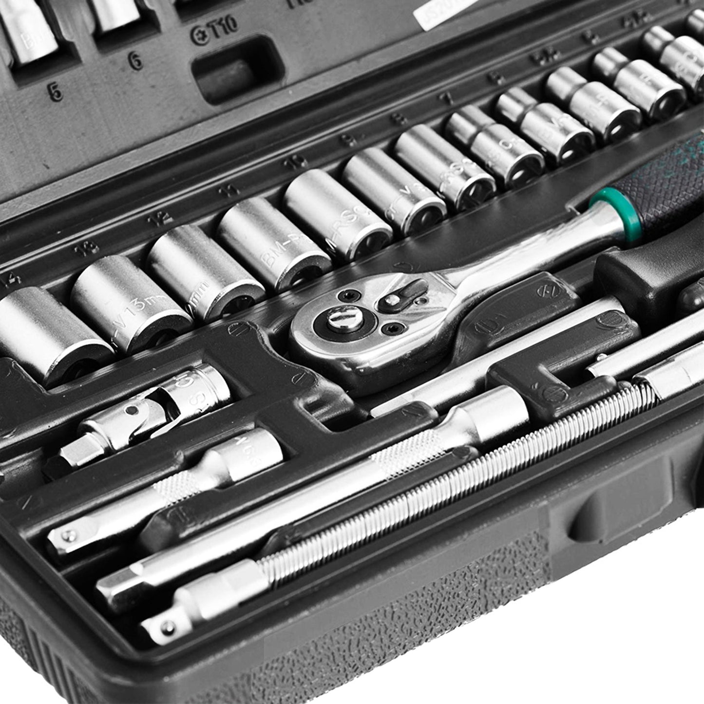46pcs Metal 1/4" Socket Set – Chrome Vanadium Steel, Ratchet Wrench & Extension Bar Toolkit (Black)