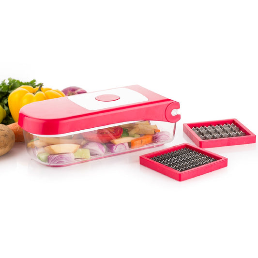 Ganesh Plastic Vegetable & Fruit Chopper Cutter, Red – Multi-Blade Set
