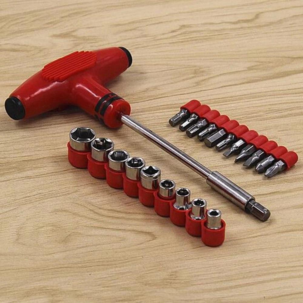24 pcs T-Shape Screwdriver Socket Set with Ratchet Handle & Spanner – Hand Tool Kit for Home, Car & Office