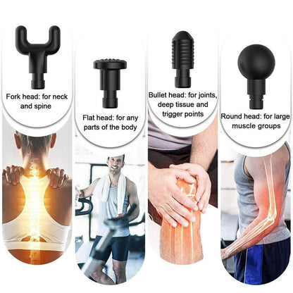 Deep Tissue Percussion Massage Gun – Full Body Pain Relief Machine with 4 Heads & 6 Speed Settings (Cordless, Rechargeable)