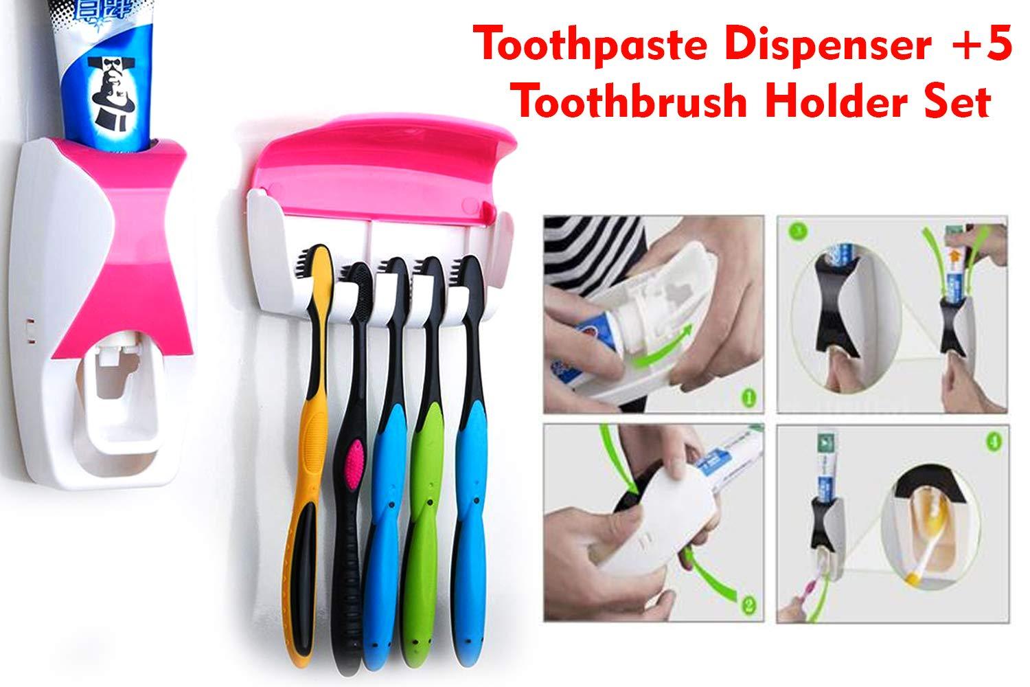 Toothpaste Dispenser & Toothbrush Holder – Holds Up to 5 Brushes
