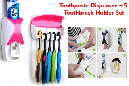 Toothpaste Dispenser & Toothbrush Holder – Holds Up to 5 Brushes