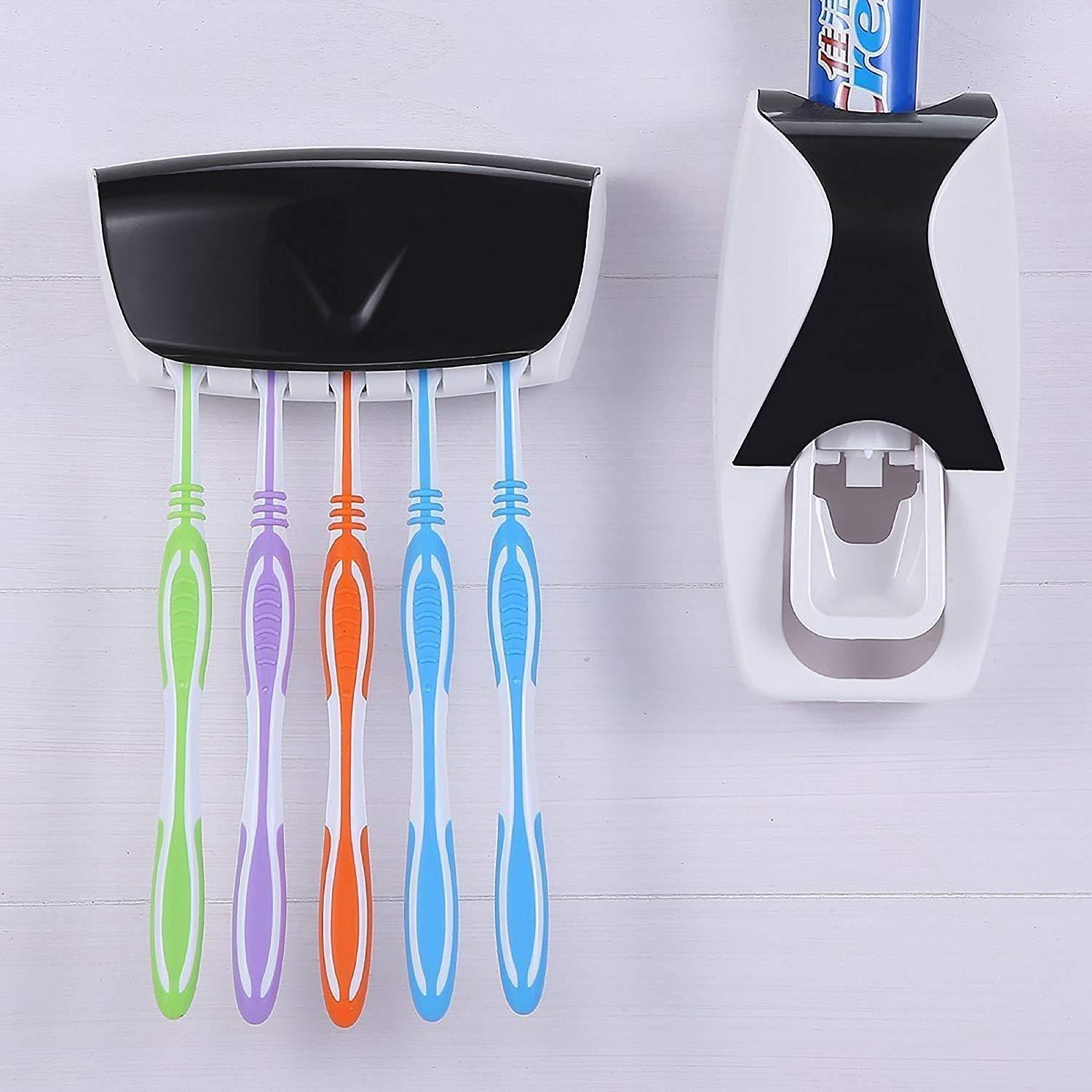 Toothpaste Dispenser & Toothbrush Holder – Holds Up to 5 Brushes