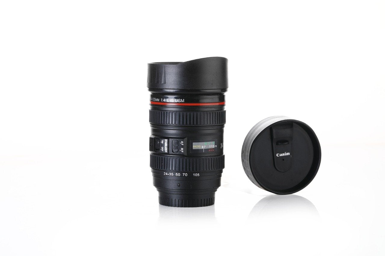 Camera Lens Coffee Mug Flask with Lid – Realistic & Insulated