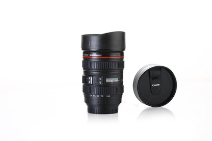 Camera Lens Coffee Mug Flask with Lid – Realistic & Insulated