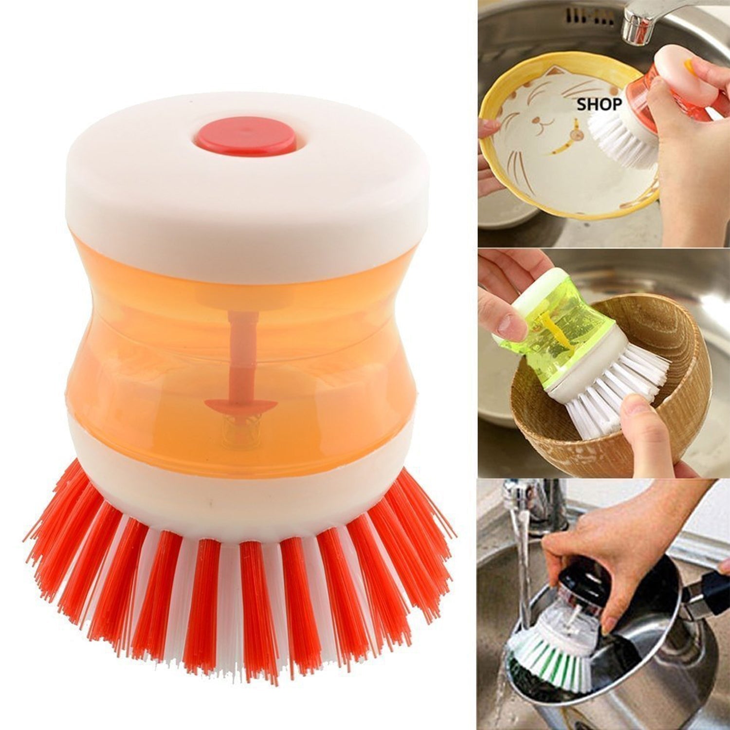 Cleaning Brush with Liquid Soap Dispenser – Scrubber for Dishes, Pans & Pots