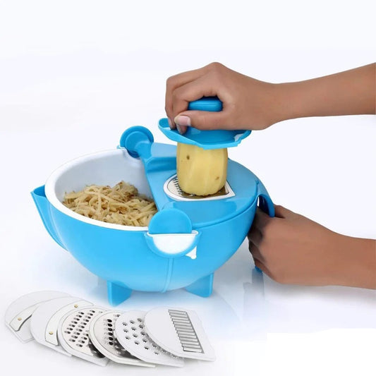 9-in-1 Vegetable & Fruit Cutter with Drain Basket – Multifunctional Slicer & Shredder