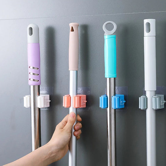 Self-Adhesive Mop and Broom Holder – Wall-Mounted