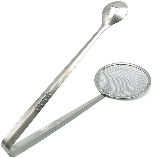 2-in-1 Stainless Steel Filter Spoon with Clip for Frying & Grilling