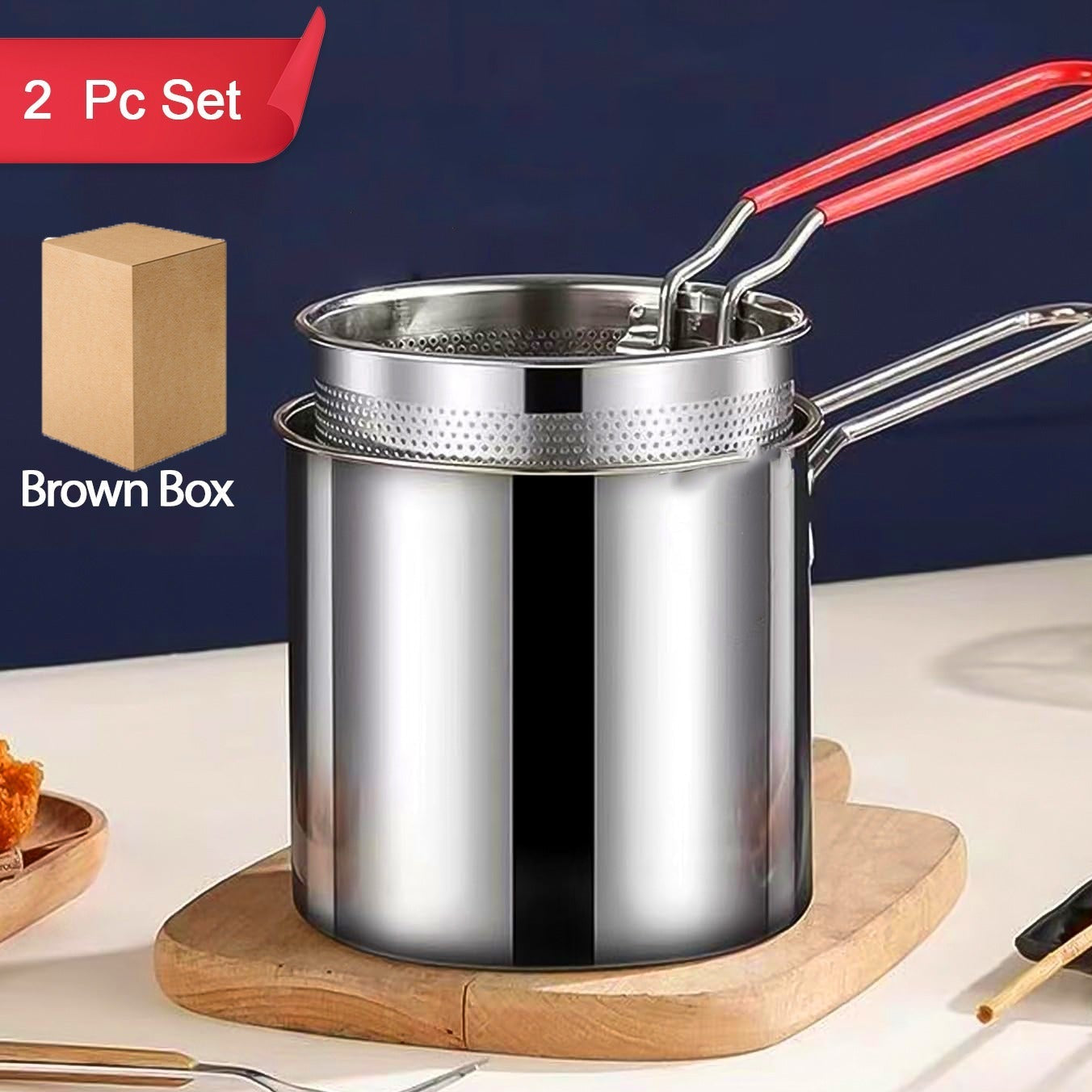 Small Deep Frying Pot with Strainer Basket for Oil-Saving Cooking