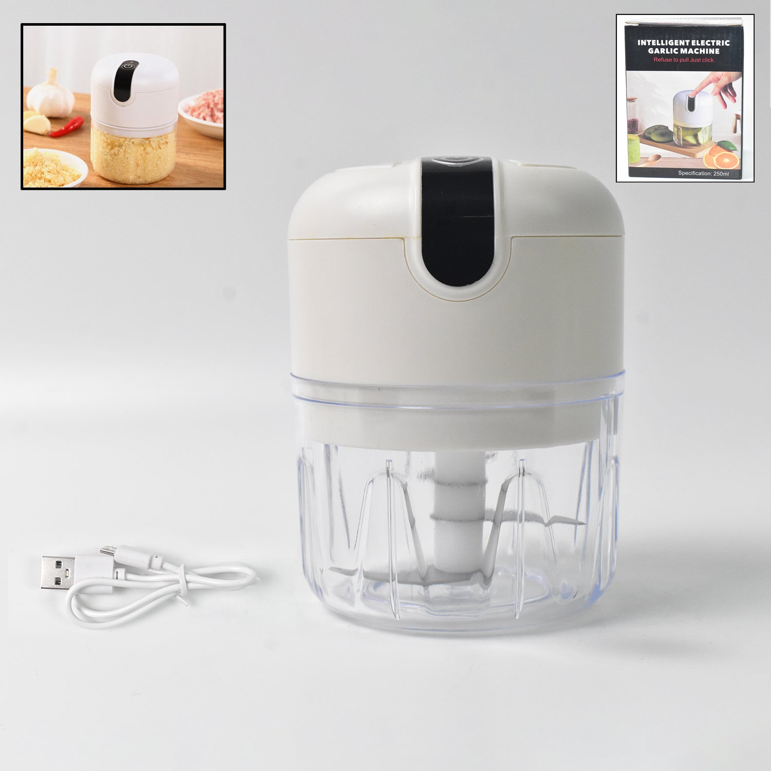 Wireless USB Rechargeable Mini Electric Garlic Chopper (250ml) – Portable Food Processor